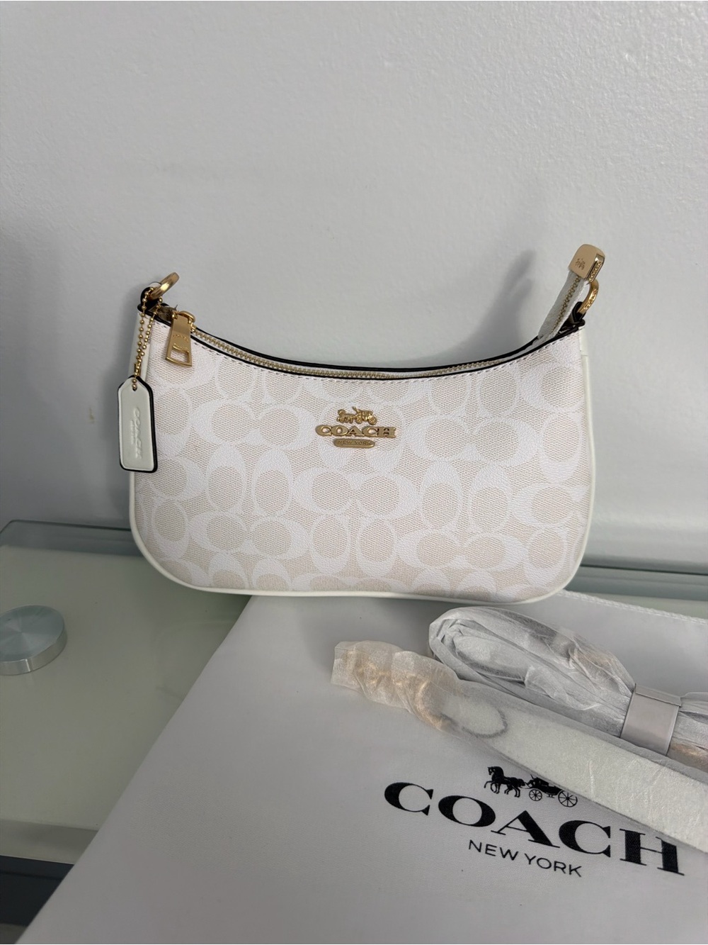 Coach Small Shoulder Bag in Chalk/White with Gold Hardware